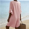 thumbnail image 4 of Jumpsuit for Women Casual Summer Rompers Fashion Solid V-Neck Short Sleeve Beach Vacation Pockets Button Short Jumpsuit, 4 of 9