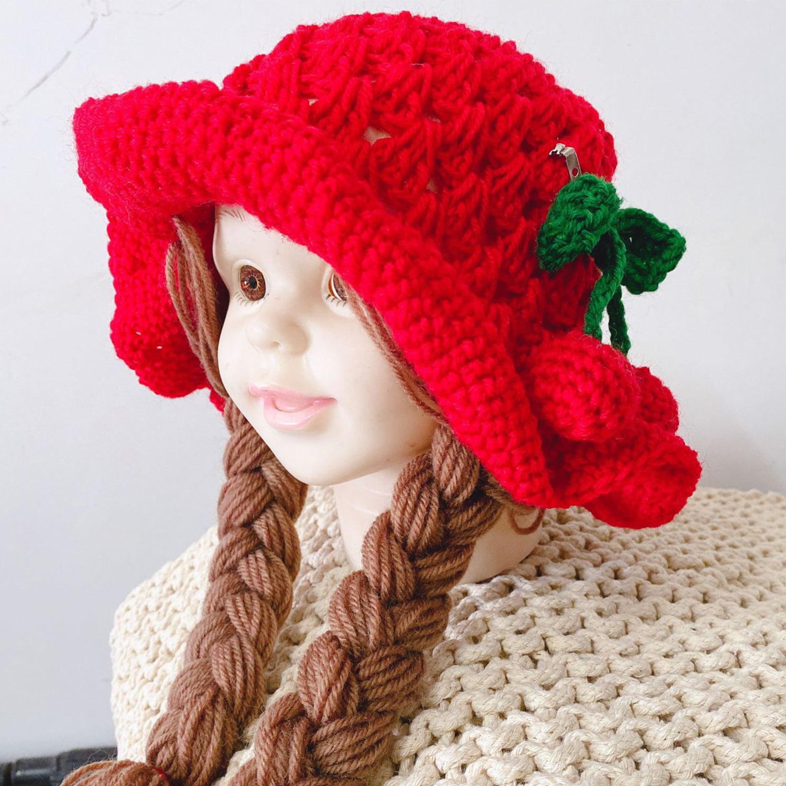 Travelwant Baby Wig Hat Creative Keep Warm Braid Design Winter Beanie Hat Hand Crochet Yarn Hats for Children, Infant Boy's, Size: One size, Pink