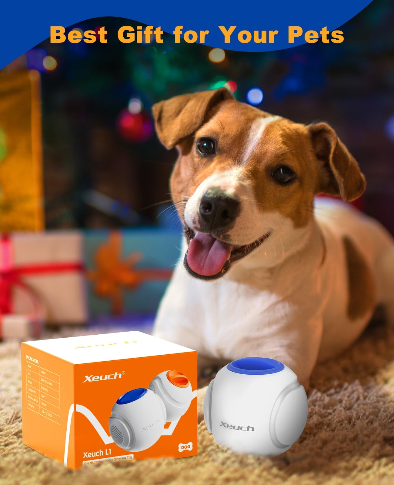 LED Light Up Dog Ball Toys, Rechargeable Bounce-Activated Durable Fetch Ball, Natural Rubber, 2.5 inches