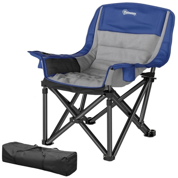 GVN Outside Chairs with Side Pockets, Cup Holders and Carry Bag, Folding Camping Chairs for Adults, Blue and Gray