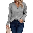 thumbnail image 1 of Suéter de Punto con Botones para Mujer, Camiseta Holgada Informal de Larga con Cuello en V para Otoño e Invierno Gris S, 1 of 7