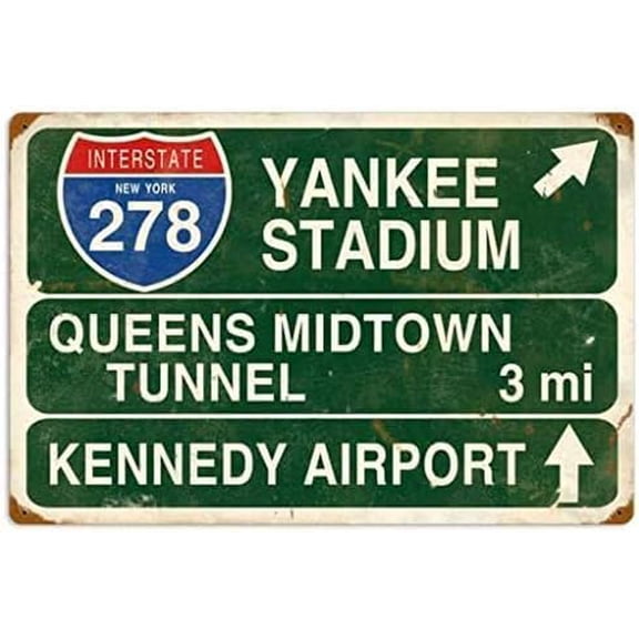 Vintage New York Road Sign Metal Tin Sign, 12 x 8 Inch Retro Highway Wall Decor for Home, Bar, Garage, Office, Travel Theme Decoration