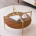 thumbnail image 1 of Rectangle Coffee Table Mid-Century Modern Design L W x H for Living Room - Structure Amber Glass Top and Walnut MDF Shelf Sleek Conical Metal Legs with Gold Finish, 1 of 9