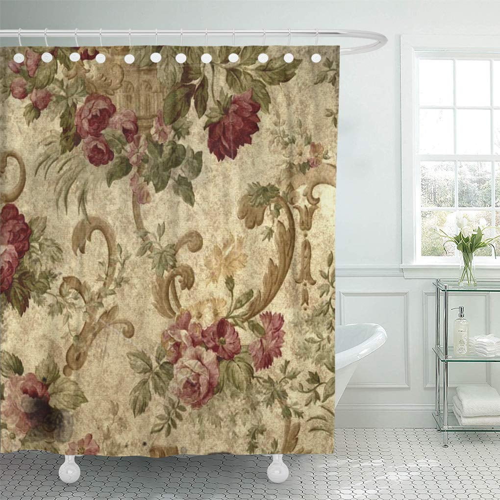 SUTTOM Faded Vintage Mauve Beige Green Floral Flourishes Shower Curtain ...