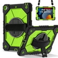 thumbnail image 2 of ELEHOLD Rugged Hybrid Case For iPad 9th/8th/7th Generation, with Built-in Kickstand 360° Rotating Handstrap Crossbody Shoulder Strap Shockproof Heavy Duty Case, Black+Green, 2 of 9