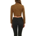 thumbnail image 3 of INSPIRE CHIC Women's Faux Suede Cropped Jacket Double Breasted Stand Collar Zip Up Long Sleeve Coat XS Brown, 3 of 6