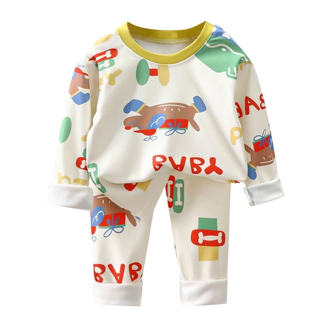 Odeerbi 0-13 Años Pijamas de Algodón Para Niños Y Niñas Con Camisetas de Manga Larga Estampadas Pantalones Pijama de Dos Piezas Acondicionador de Ropa Para Dormir