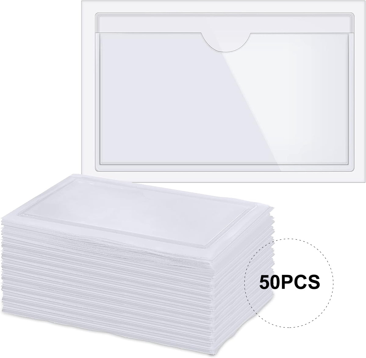 FORSHUYU 50 Pack Self-adhesive 4" x 6" Index Card Pockets with Top Open for Business Cards, Crystal Clear Plastic Card Holder for Organizing,Storage Bins,Photo, Label and Planner