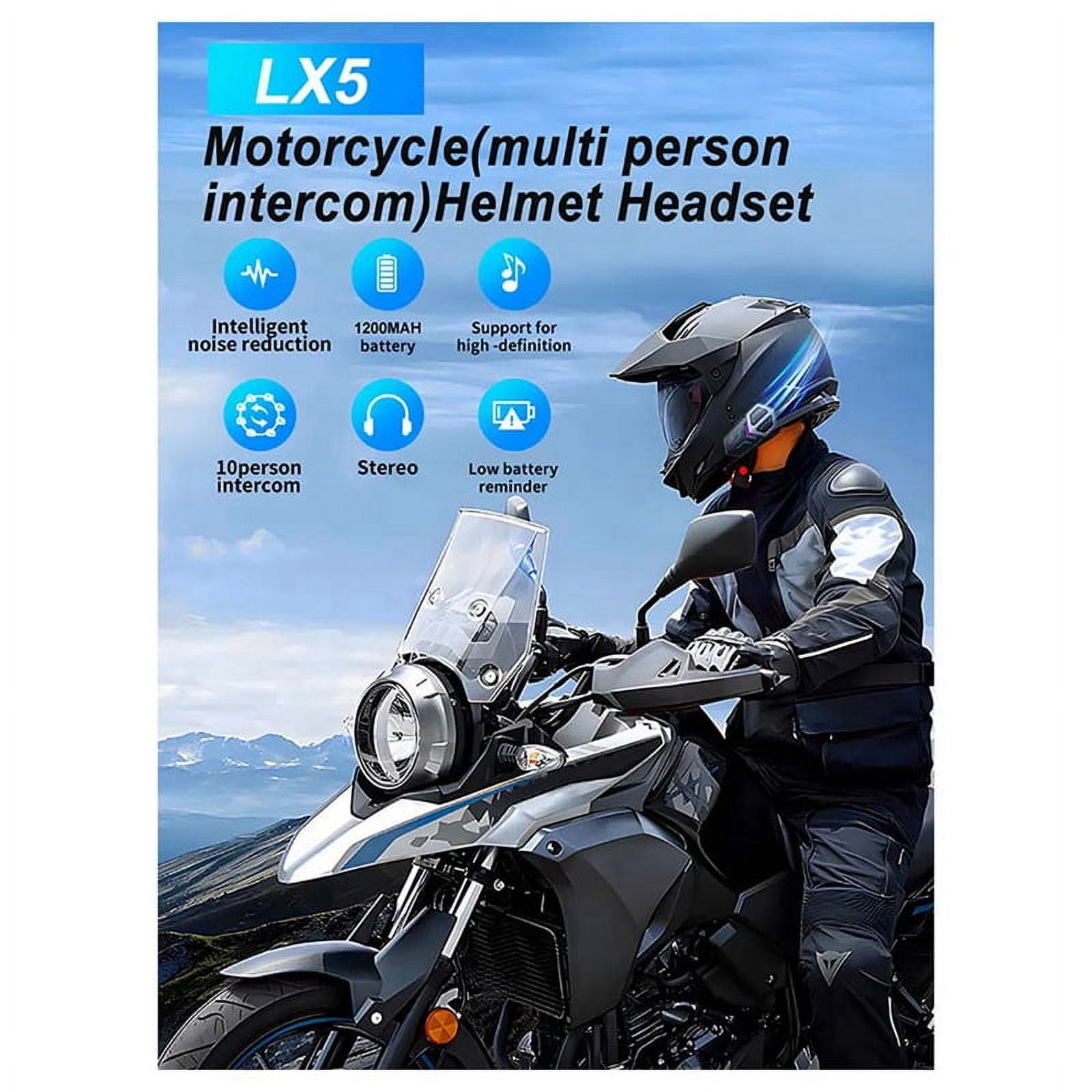 LX5 Motorcycle Helmet Headphones Mesh Intercom for 10 Riders 2000m Hands-Free Speaker, Bluetooth 5.3 Waterproof 2pcs