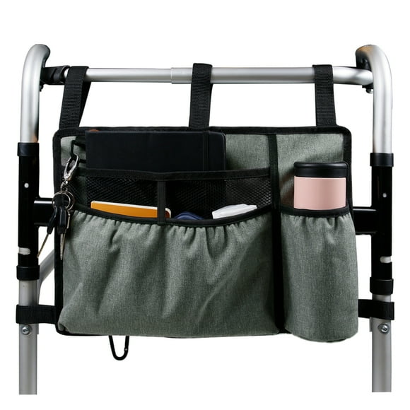 Walker Bag Walker Organizer Pouch Attachments Bags with Cup Holder Large Capacity Accessory Basket Provides Hands Free Storage for Wheelchair Rollator