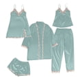 thumbnail image 7 of 5Pcs Pajama Sets for Women Fashion Solid Color Cami Pajamas Set Casual Tie Neck Long Sleeve Sleepwear with Shorts Summer Pjs for Women, 7 of 7