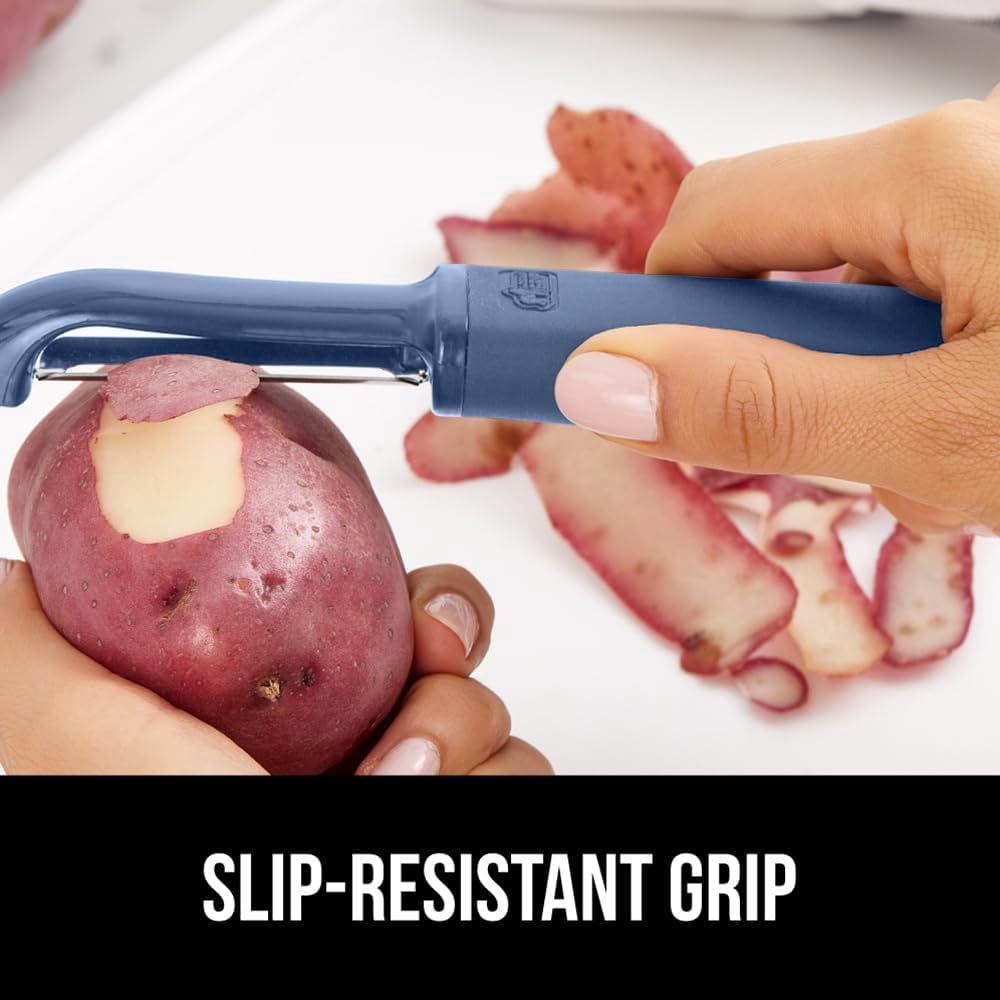 JJEAN-® Patented BPA-Free Vegetable Peeler, Extra Sharp Swivel Stainless Steel Blades with Guard, Comfortable Soft Handle, Easily Peel Carrots or Fruit, Potato Eye Remover, Dishwasher Safe, Blue