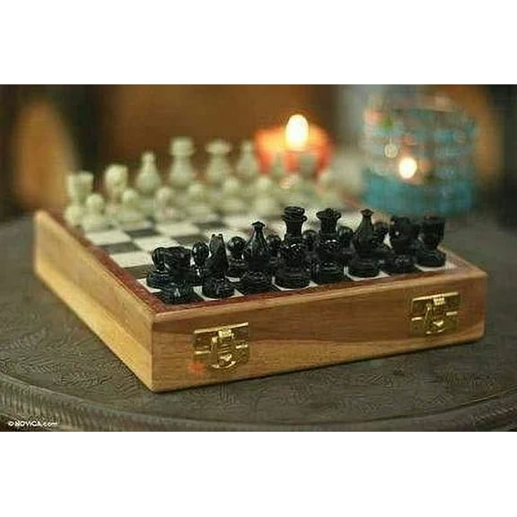 Unique Handmade Workmanship Pieces and Marble Design Chess Set ~ Classic Collection Folding Crafted Chess Game Board with Chess Pieces Chess Coins Pawns Chessmen (10" x 10"inch OR 25 x 25 Centimeter)