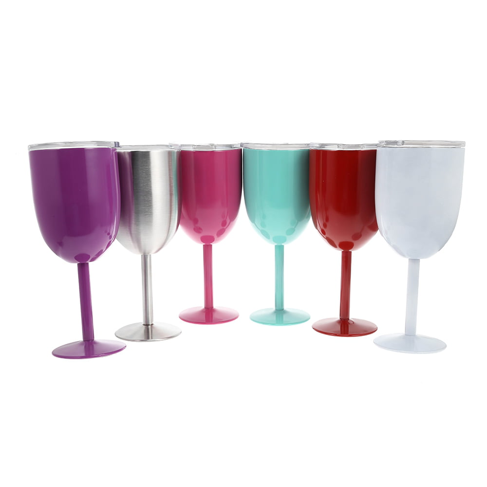 10 oz Egg Cocktail Tumbler Wine Cup Stainless Steel Metal Goblet Mug With Lid 