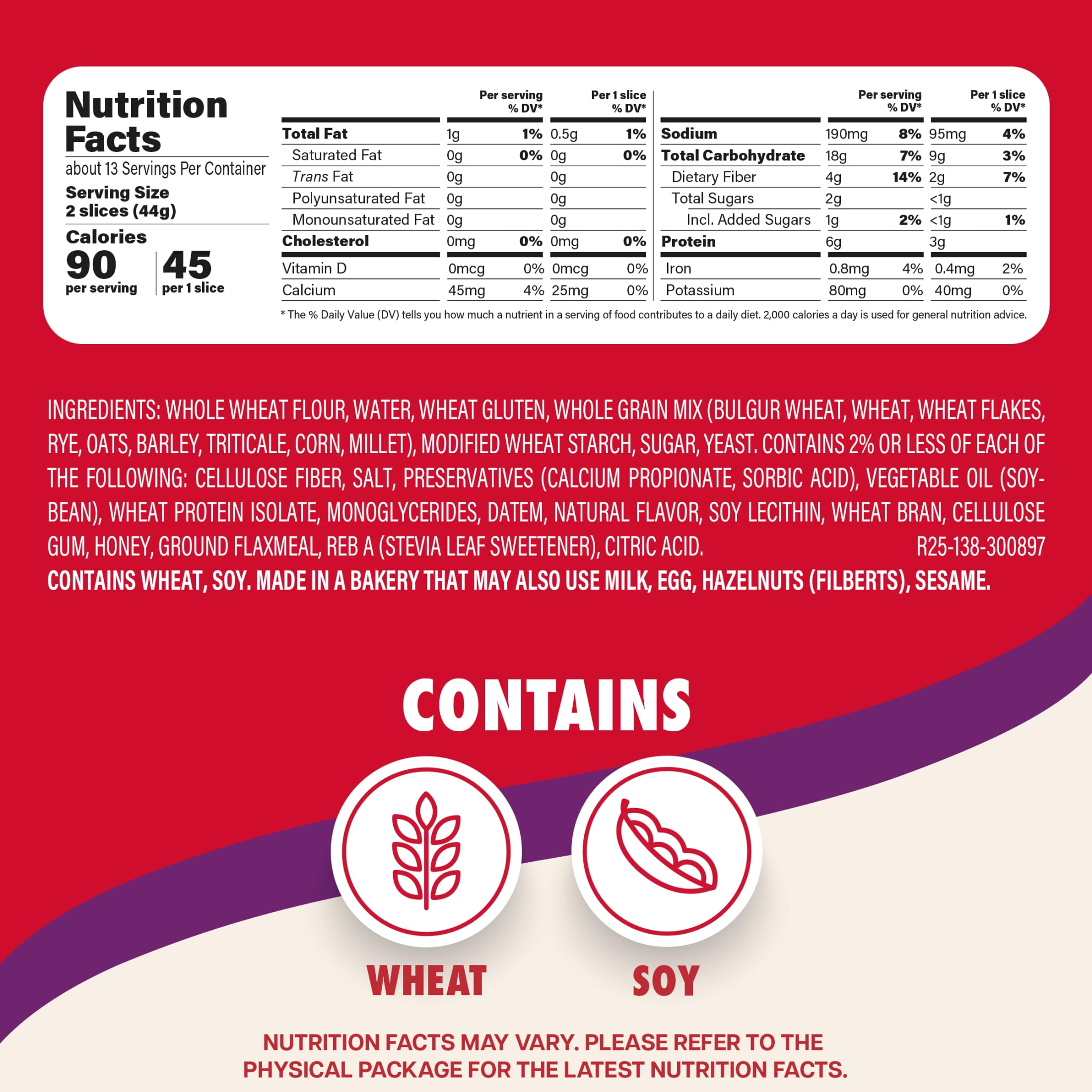 Sara Lee Delightful Multi-Grain Bread, 20 oz, 45 Calories Multigrain Bread, Bag