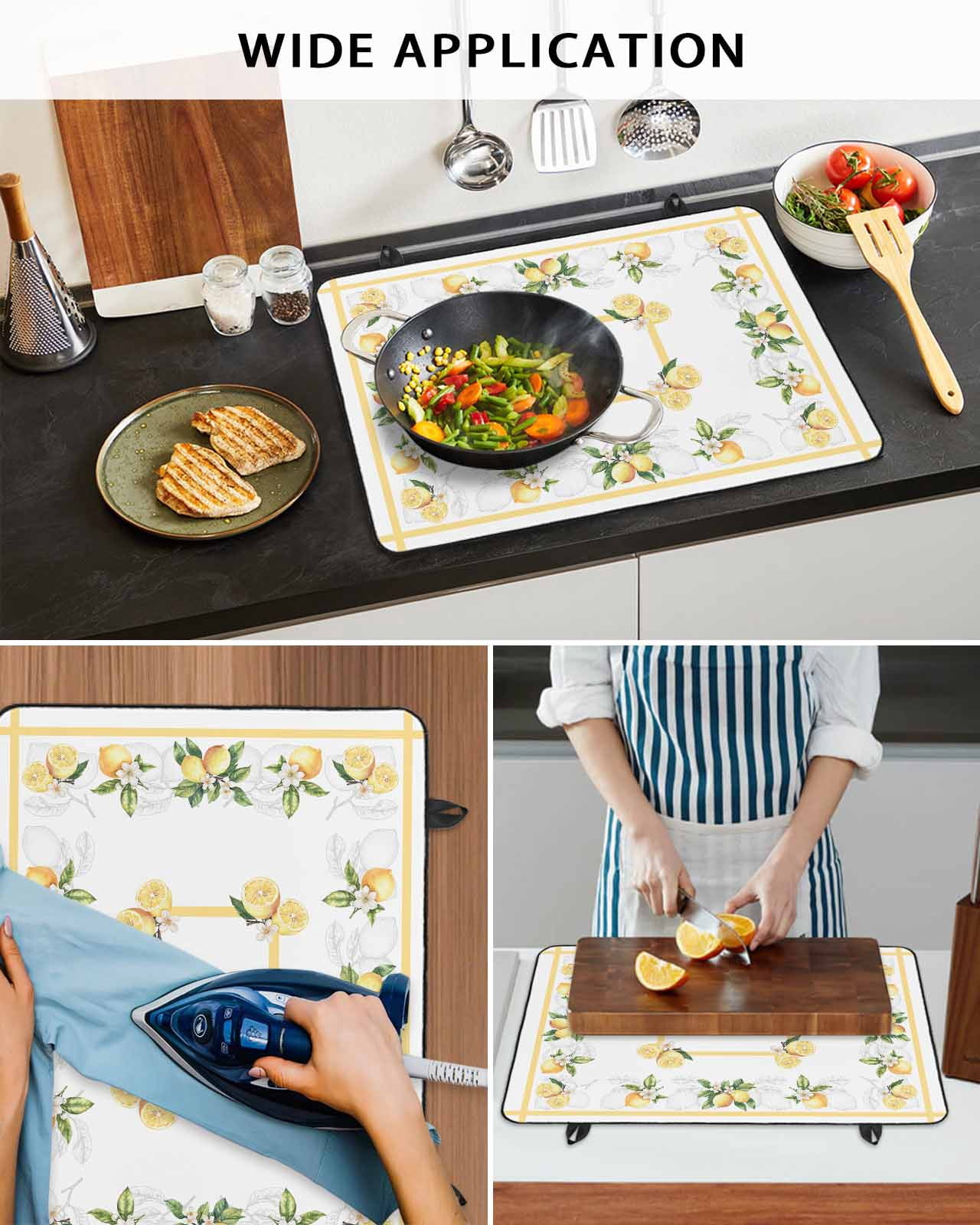 nqOlkjepod Large Induction Cooktop Protector Mat 36"x21", Lemon Yellow Stove Top Covers for Electric Stove, Modern Country Flower Floral Summer Spring Stove Burner Cover Mats, Glass Top Stove Cover