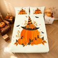 thumbnail image 4 of Homewish Halloween Cartoon Pumpkin Queen Sheets, Autumn Floral Bat Queen Sheet Sets, Pale Yellow Orange, 4 Pieces (1 Flat Sheet, 1 Fitted Sheet and 2 Pillowcases), 4 of 5