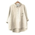 thumbnail image 4 of DondPO Linen Shirts for Women Women's Lapel Neck Casual Solid Colour Cotton And Linen Long Sleeve Shirt Casual Shirts for Women Womens Shirts Beige XL, 4 of 6