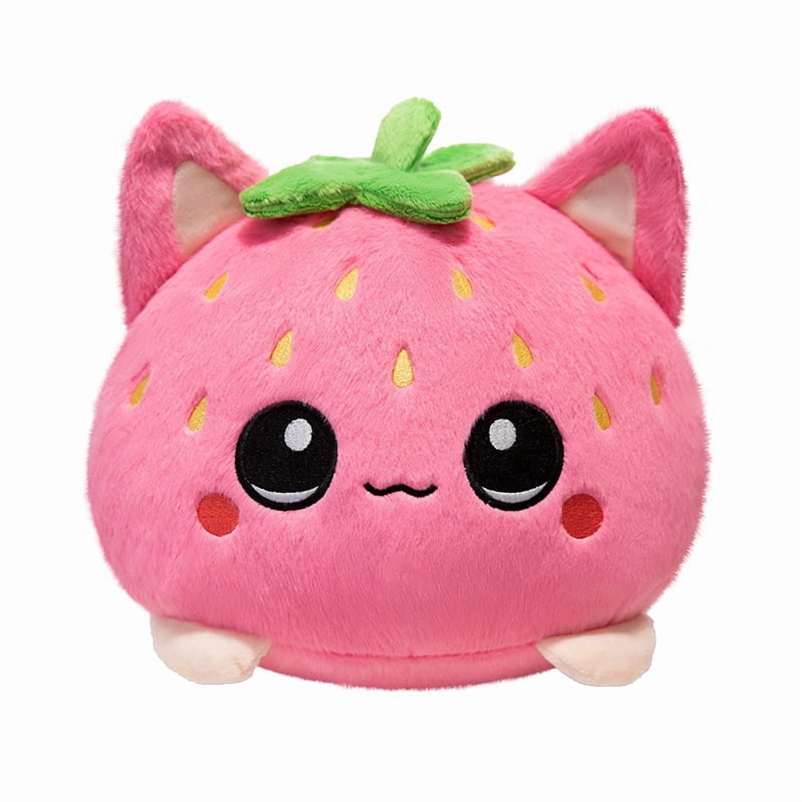 Strawberry Cat Stuffed Animal, 8X8 Inch Soft Pink Stuffed Cat