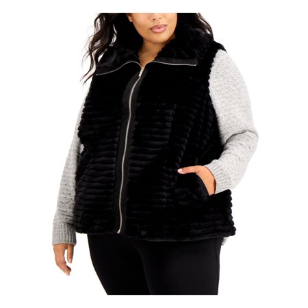 CALVIN KLEIN Womens Black Zippered Vest Jacket Size 3X