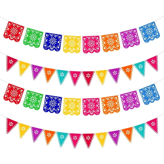 4 Pack Mexican Papel Picado Banner, Colorful Felt Banner for Day of The Dead Cinco de Mayo Dia De Los Muertos Decorations Supplies