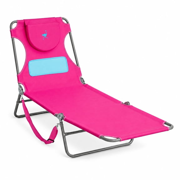 Open Box Ostrich Ladies Comfort Lounger, Beach Camping Pool Tanning Chair, Pink