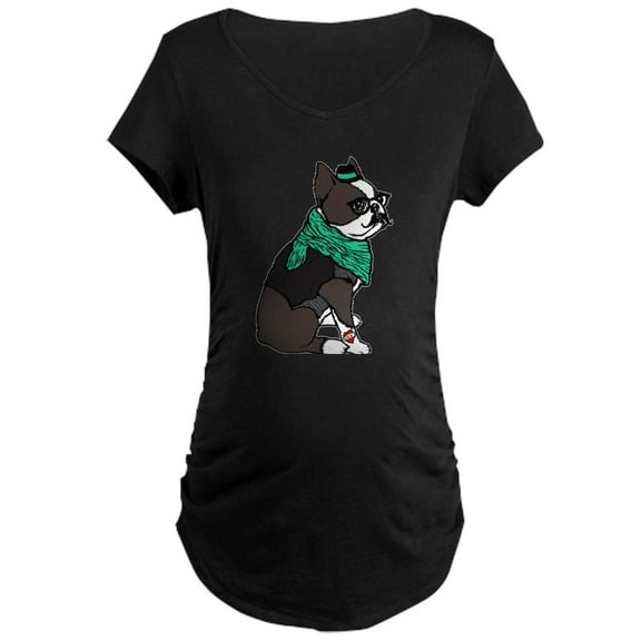 CafePress - Hipster Boston Terrier Maternity Dark T Shirt - Maternity Dark T-Shirt