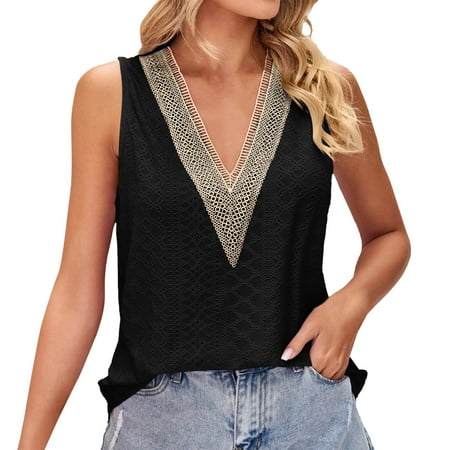 Blphud Woman s Tops Top Women Womens Summer Solid Tank Tops Sexy Lace Flowy Hide Belly Shirts Deep V Neck Cute Casual Tank Dark Bodysuit Women Black S
