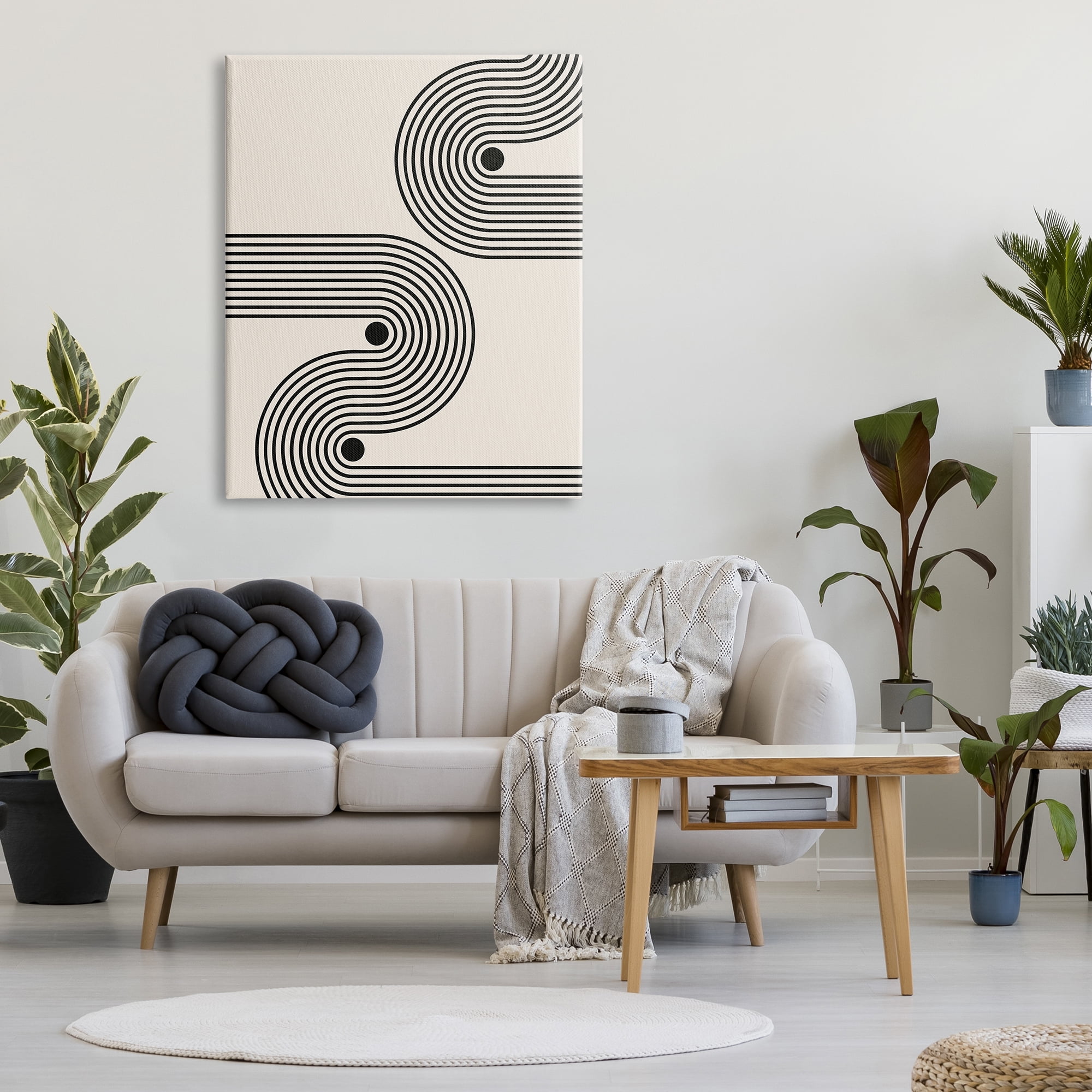 Stupell Industries Modern Black & Beige Wave Abstract Painting Gallery Wrapped Canvas Print Wall Art, 36 x 48