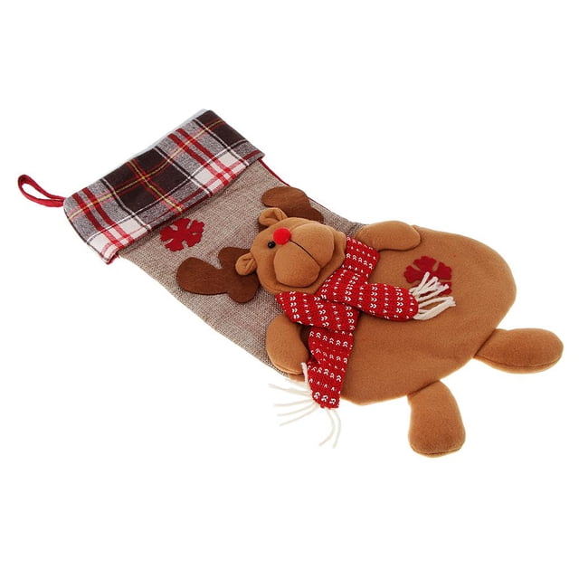 Calcetín navideño 3D Felpa Calcetines Bolsa para accesorio de decoración Hugo Calcetín de Navidad