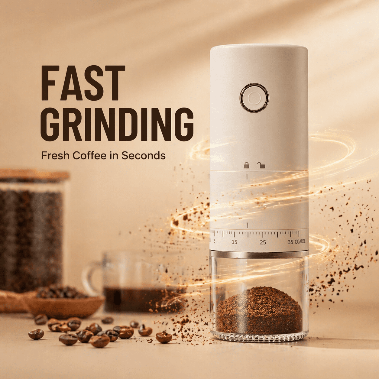 Portable Electric Coffee Grinder with 38 Adjustable Settings, USB Rechargeable Burr Mill with 1500mAh Battery, 304 Stainless Steel 25g Capacity Bean Grinder for Travel, Office and Camping