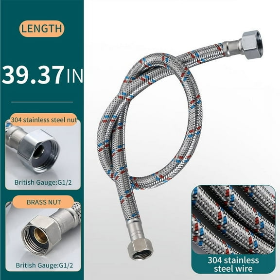 36 Inch Length Faucet Hose 1/2” to 1/2”, Braided Stainless Steel cUPC Supply Lines 1/2 Inch FIP x 1/2 Inch FIP Sink Hose Attachment for Faucet 1 Pair 36 Inch
