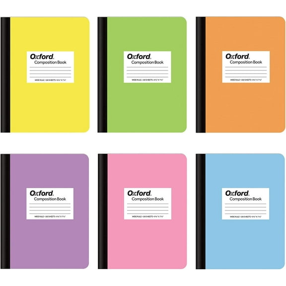 Composition Notebooks, 6 Pack, Wide Ruled Paper, 9-3/4 x 7-1/2 Inches, 100 Sheets, Assorted Pastel Covers (63759)