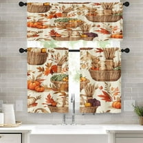 Fall Leaves Pumpkin Kitchen Window Curtains Valance and Tier Set 36 Inch, Autumn Leaf Orange Thanksgiving 3 Piece Window Treatment Tiers for Living Room Bedroom Kitchen Decor Drapes