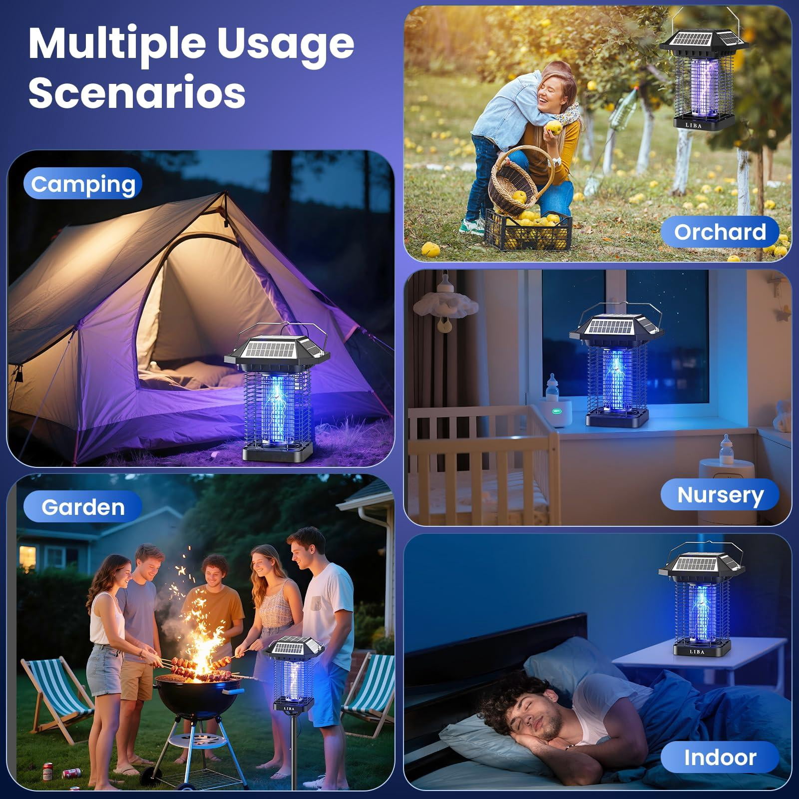 Solar Zapper Outdoor  2 In 1 Mosquito Cordless & Rechargeable Insect Killer Lamp 3500v Catcher Decor Light For Patio Garden Backyard