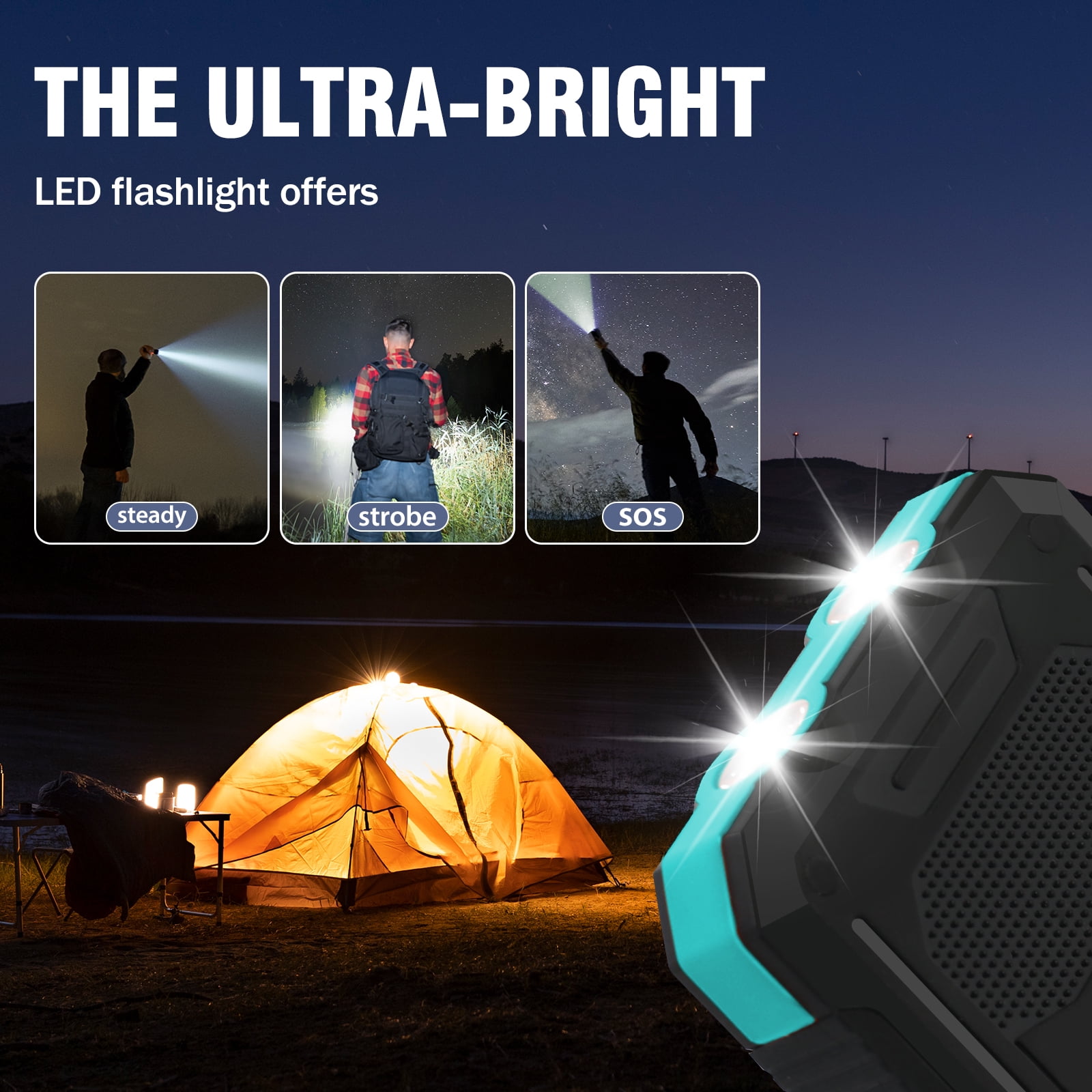 BAOKALER Solar Power Bank, Portable Charger, 20000mAh Solar Charger with LED Flashlight, IP65 Waterproof External Backup Battery Pack Perfect for Camping, Outdoor Activities（Blue）