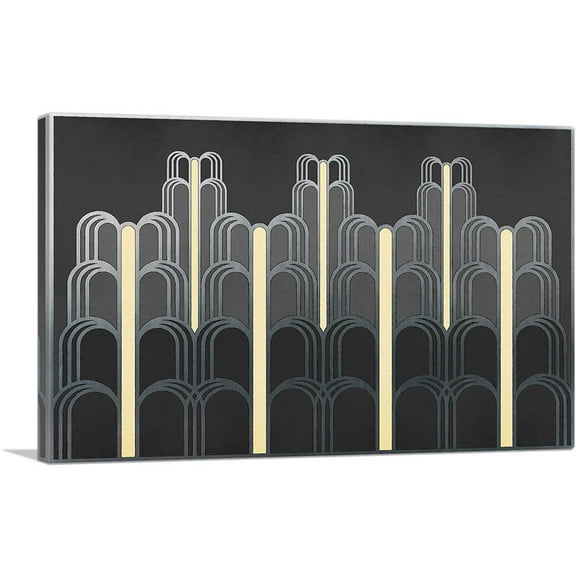 ARTCANVAS Art Deco Tan Black Gray Design Canvas Art Print - Size: 26" x 18" (0.75" Deep)