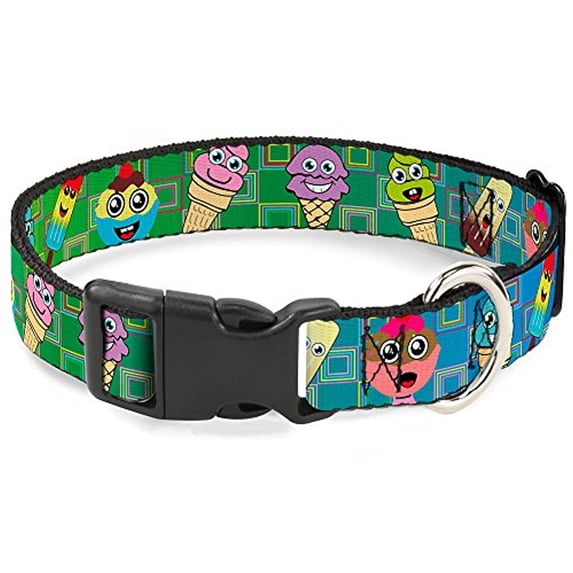 Buckle-Down Pet Collar, Dog Collar Plastic Buckle, Ice Cream Cone Popsicle Expressions Squares Multi Color, 15 to 24 Inches 1.0 Inch Wide