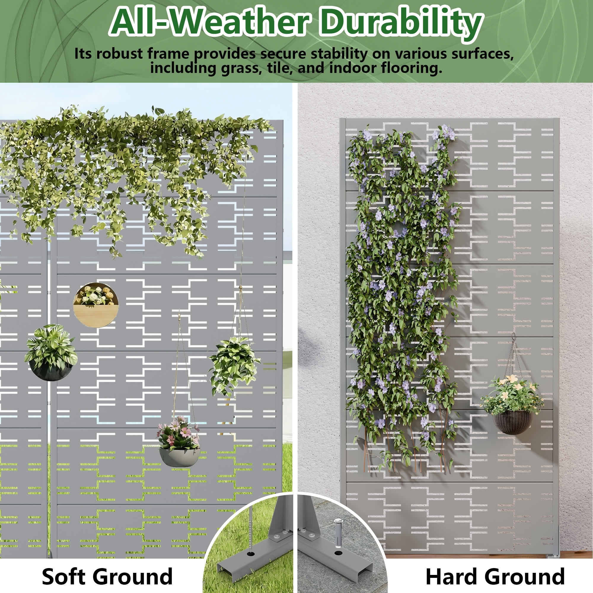 MAYEERTY 2-Piece Outdoor Metal Privacy Screen 6ft × 3ft Gray, 6-Panel Brick Pattern Decorative Screen for Garden