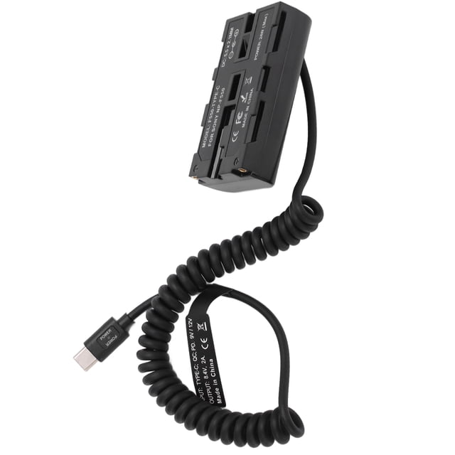 Batterie Factice, Câble à Ressort Longue Durée Batterie Factice Entièrement Décodée Type C à NP F550 pour Moniteurs avec Batterie F550