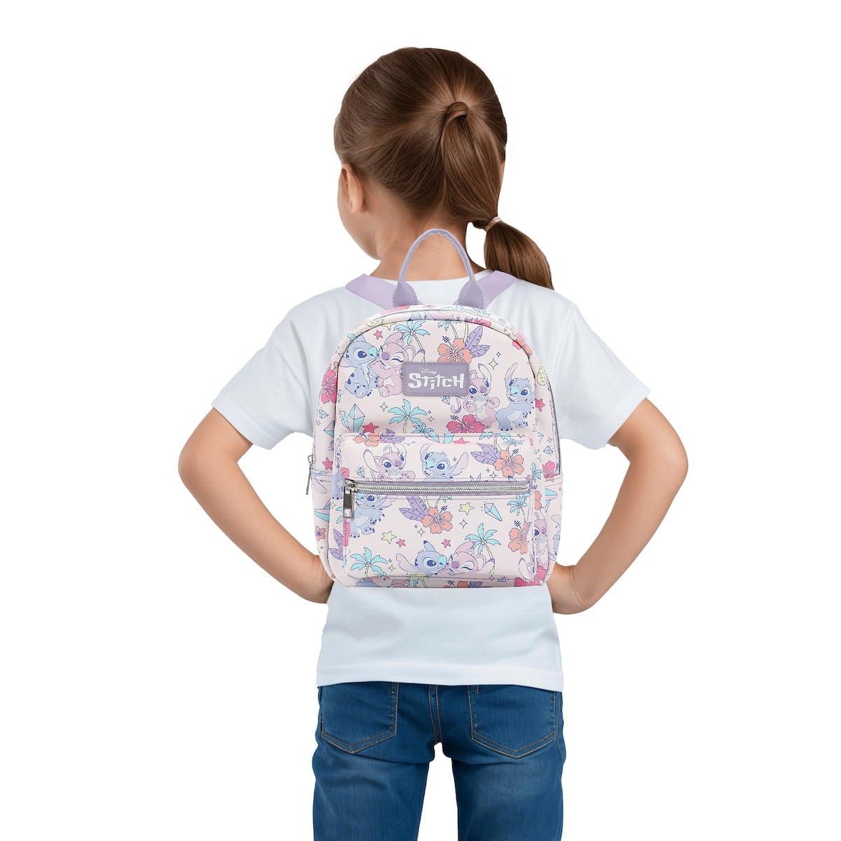 Disney Tropical Stitch And Angel Pink All-Over Print 11.5" Mini Backpack