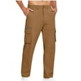 thumbnail image 1 of Pantalones largos para hombre, lisos, informales, con bolsillos, botones y cremallera, cintura elástica, rectos, para exteriores, cargo, de poliéster., 1 of 5