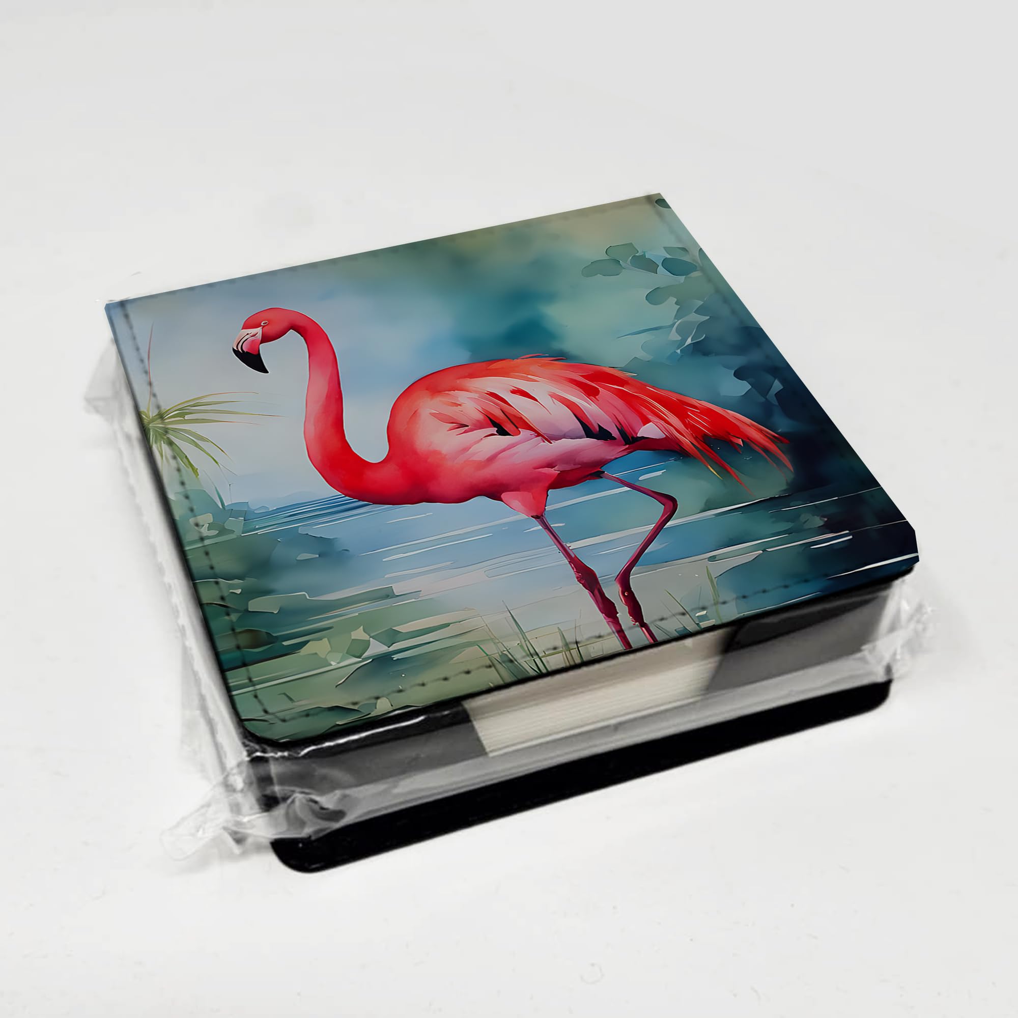Caroline's Treasures Flamingo PU Leather Note Paper Holder with Artist-Designed Cover, Desk Accessory, Office Gift