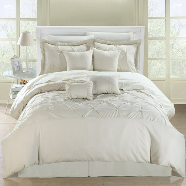 Chic Home Vermont Embroidered Solid Pleating 12 Pieces Comforter Bed In ...