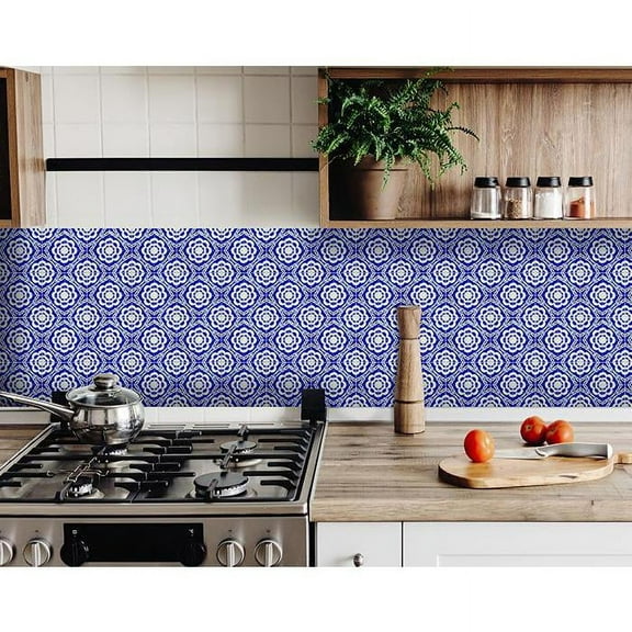 HomeRoots 8" X 8" Blue And White Gerbera Peel And Stick Removable Tiles Blue