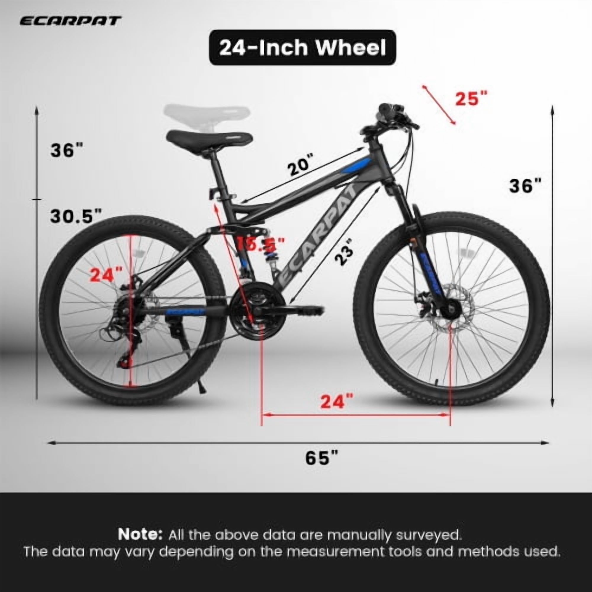 POVANLI 24 Inch Mountain Bike,Dual Full Suspension, Carbon Steel Frame Mountain Bike for Men Women, Go to Work with 21-Speed Disc Trail Commuter City Ages 12+, Gift(Gray)