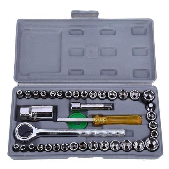 Multipurpose 40 In 1 Pcs Socket Set | Wrench Tool Set & Snap N Grip Screw Driver Kit | For Automobile Motorcycle Repair - Grey, Silver | Durable To Use, Compact Screwdriver Set Tool