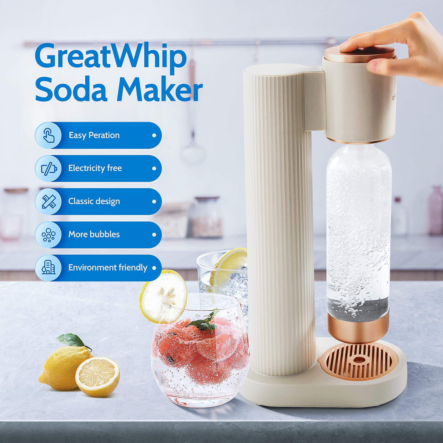 GreatWhip CO2 Soda Sparkling Water Maker Machine Set for CO2 60L Carbonator (White) - image 4 of 6