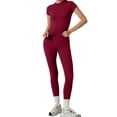 thumbnail image 6 of NMMUED Women’s 2 Piece Workout Set Athletic T-shirt High Waist Leggings Activewear for Gym, Running & Yoga Red M, 6 of 9