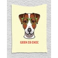 thumbnail image 1 of Jack Russell Tapestry, Dog in Smart Glasses with a Geek Words on Cream Toned Background, Wall Hanging for Bedroom Living Room Dorm Decor, 40W X 60L Inches, Green Brown Cream White, by Ambesonne, 1 of 2